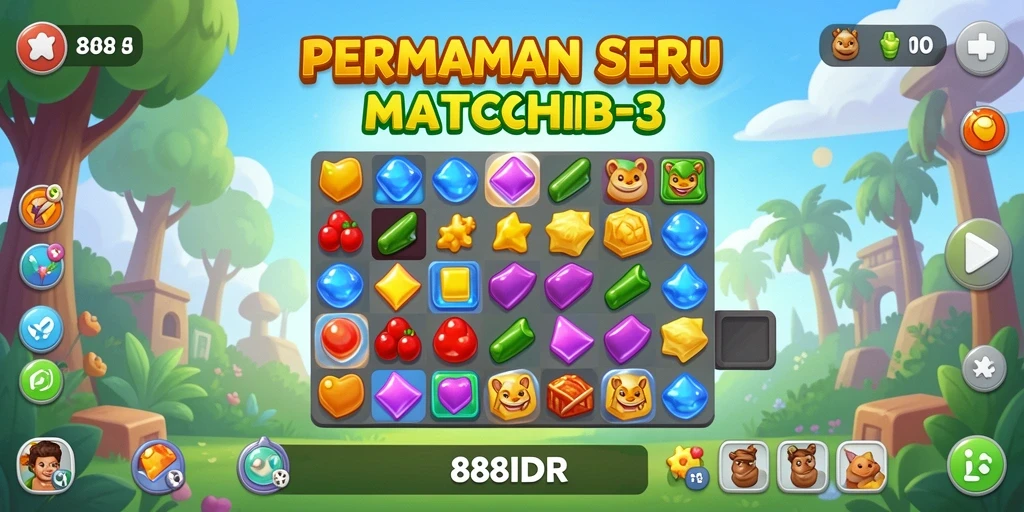 Tampilan gameplay seru 888IDR dengan tantangan Match-3.