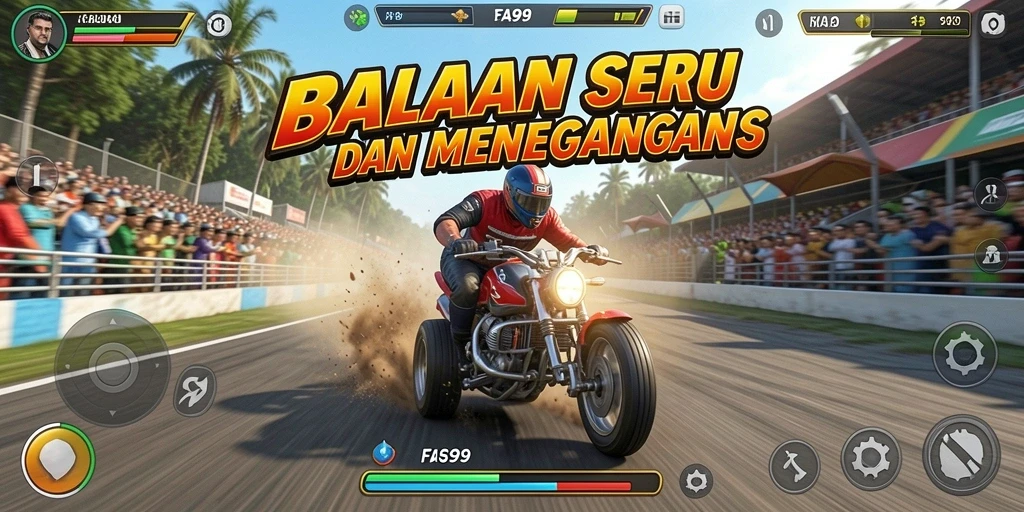 Tampilan menegangkan saat balapan dalam FA99, penuh aksi dan kecepatan.