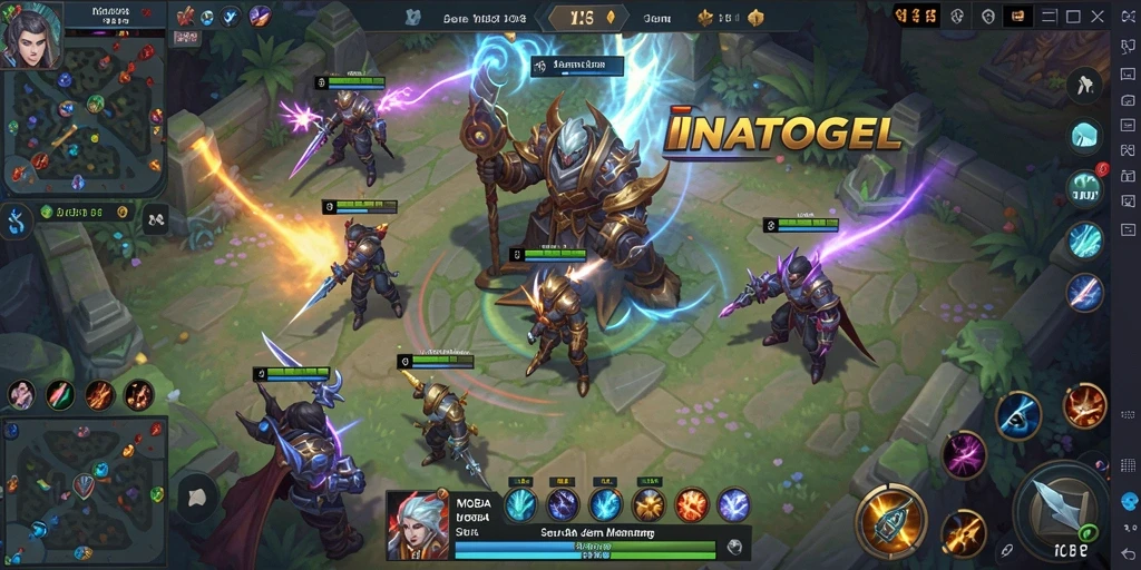 Tangkapan layar gameplay seru INATOGEL dalam pertempuran MOBA.