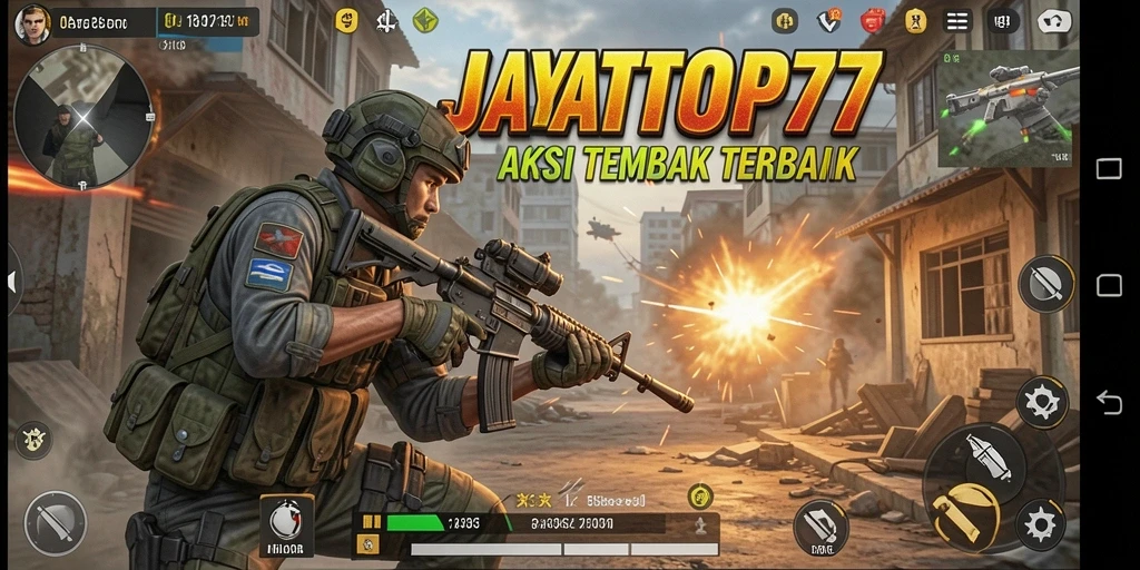 Tampilan gameplay seru dalam JAYATOP77 dengan aksi tembak menembak.