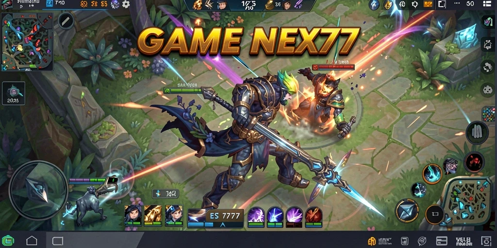 Screenshot NEX777 menampilkan pertarungan seru di arena MOBA.