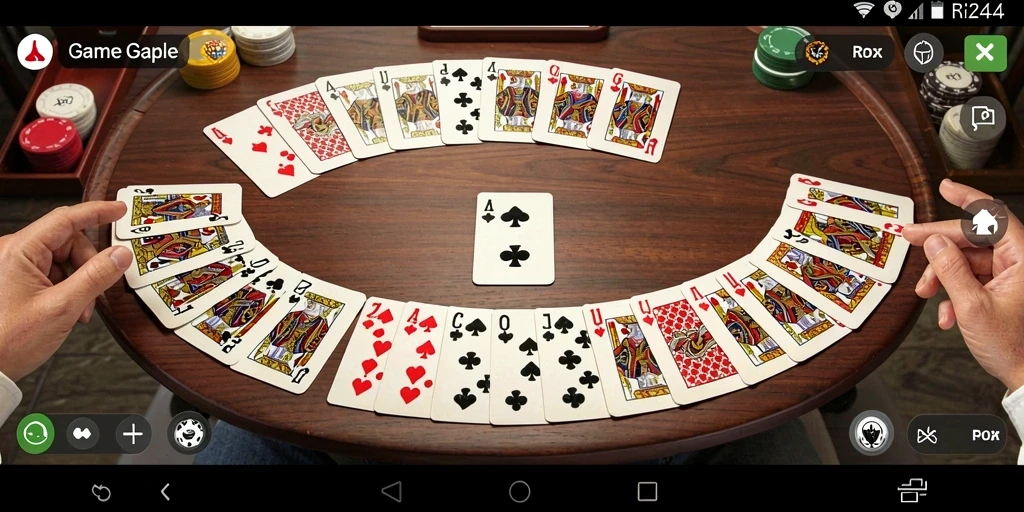 Screenshot utama RR44 menampilkan gameplay Gaple yang seru.