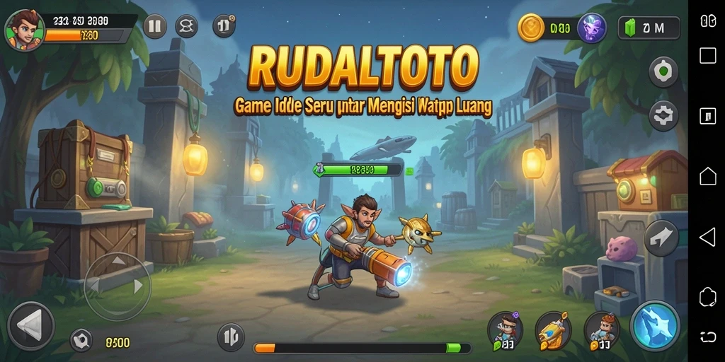 Screenshot utama RUDALTOTO menunjukkan kemajuan gameplay Idle yang menarik.
