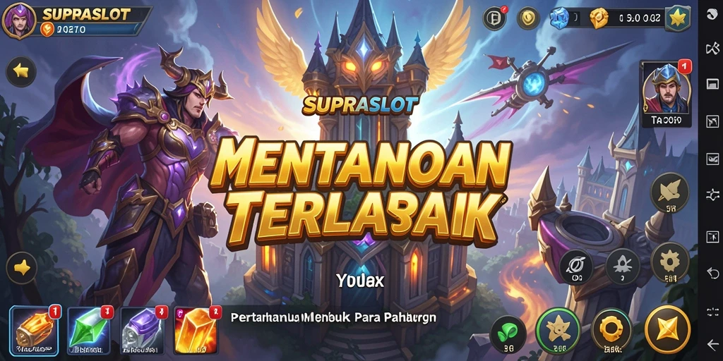 Screenshot dari gameplay SUPRASLOT menampilkan menara yang siap bertahan dari serangan musuh.
