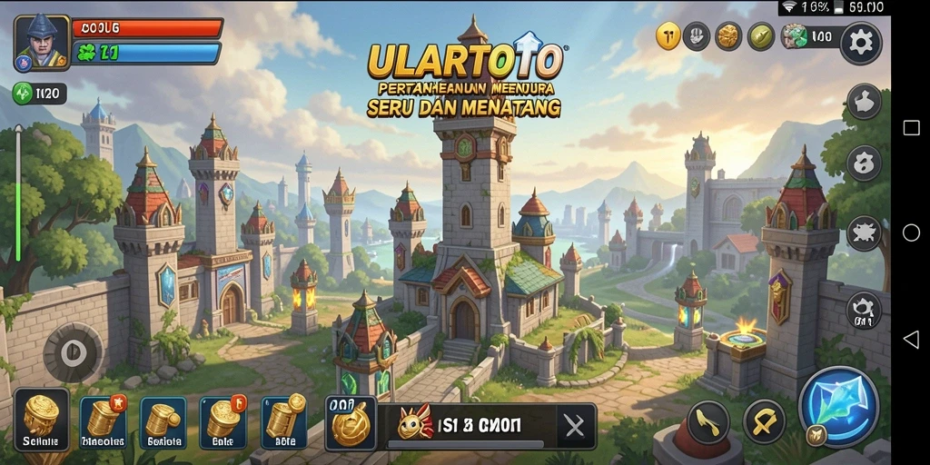 Screenshot gameplay ULARTOTO yang menampilkan menara bertahan.