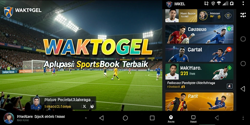 Tampilan antarmuka aplikasi WAKTOGEL dengan fitur taruhan olahraga.