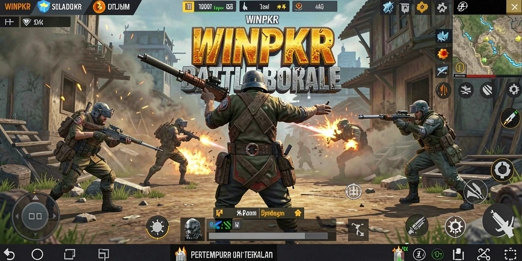 Tangkapan layar WINPKR menampilkan aksi seru dalam pertarungan Battle Royale.